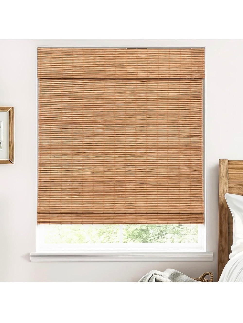 Natural Bamboo Cordless Roller Blind with Blackout Lining